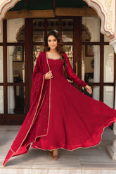 Elegant Heavy Faux Georgette Anarkali Suit with Mirror Work & Flared Silhouette