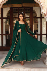Most Trending Green Color Mirror Handwork Anarkali Suit