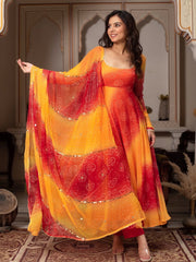 Most Trending Bandhani Print Yellow Color Fully Flair Anarkali Suit