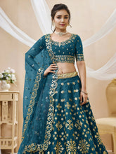 TEAL BLUE FOIL EMBROIDERED LEHENGA SET