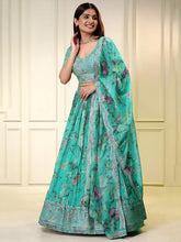 AQUA GREEN FLORAL SHIMMER LEHENGA