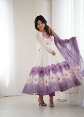 Soft Organza Silk Printed Anarkali Gown Set with Handwork