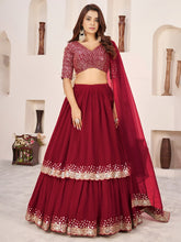 Cherry Red Sequin Designer Lehenga Set – Royal Party Glam