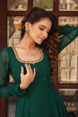 Most Trending Green Color Mirror Handwork Anarkali Suit