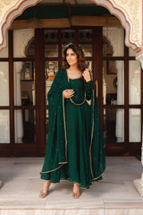 Most Trending Green Color Mirror Handwork Anarkali Suit