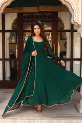 Most Trending Green Color Mirror Handwork Anarkali Suit