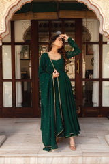 Most Trending Green Color Mirror Handwork Anarkali Suit