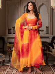 Most Trending Bandhani Print Yellow Color Fully Flair Anarkali Suit