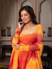 Most Trending Bandhani Print Yellow Color Fully Flair Anarkali Suit