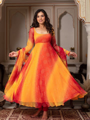 Most Trending Bandhani Print Yellow Color Fully Flair Anarkali Suit