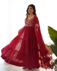 PURE SOFT FOX GEORGETTE  FABRIC FULLY FLARE ANARKALI,WITH DUPPTA SET,PENT READY TO WEAR