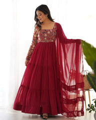 PURE SOFT FOX GEORGETTE  FABRIC FULLY FLARE ANARKALI,WITH DUPPTA SET,PENT READY TO WEAR