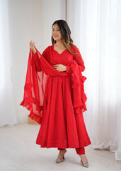 Heavy Soft Fox Georgette Lucknowi Sequence Work Anarkali Gown Set