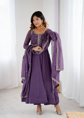 PURE CRUNCHY SILK FABRIC FULLY FLARE ANARKALI GOWN,PENT WITH DUPPTA SET READY TO WEAR